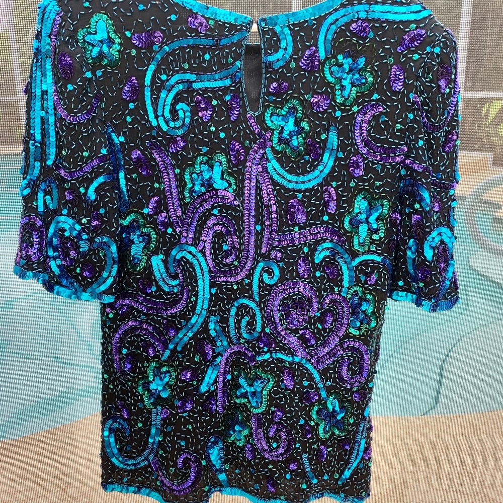 Laurence Kazar vintage Sequin and bead Shirt